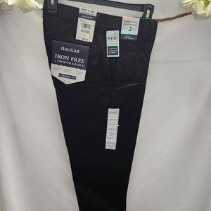 Haggar Iron Free Khaki Straight Fit Pants Black 30x30 NWT